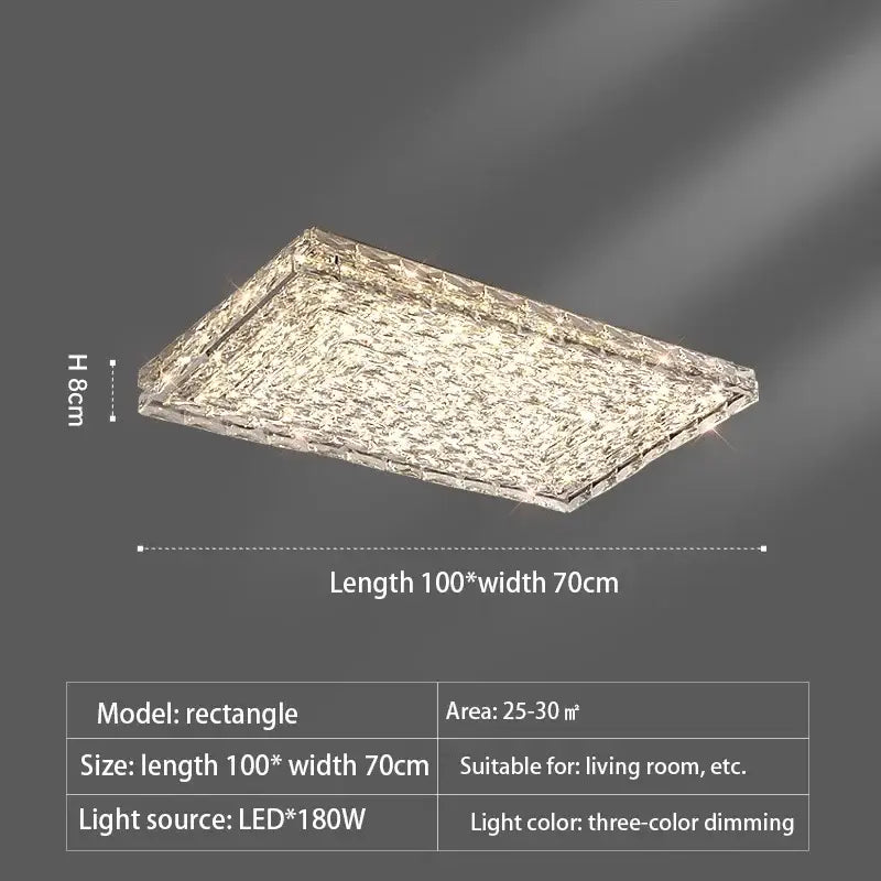 Modern square crystal led ceiling light bedroom silver & chrome