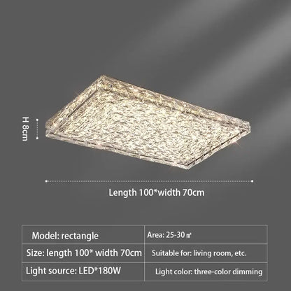Modern square crystal led ceiling light bedroom silver & chrome