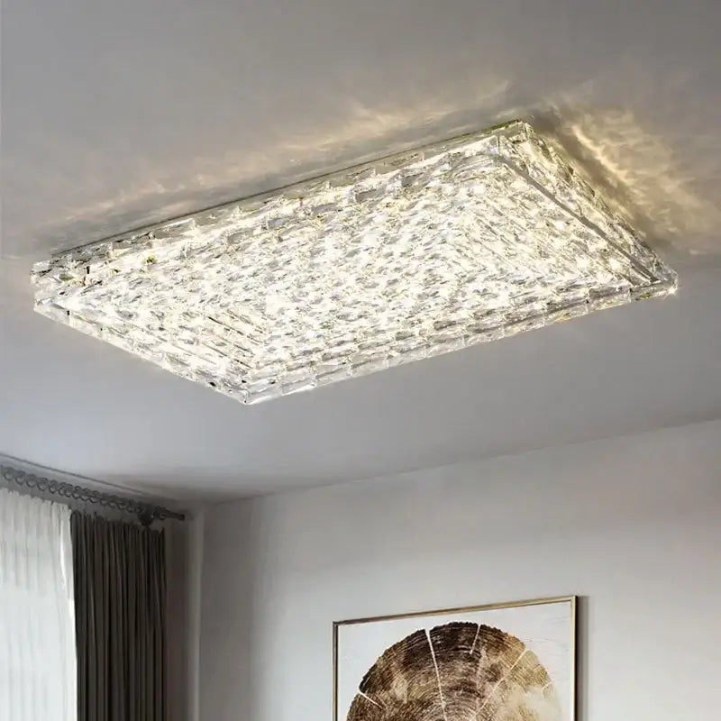 Modern square crystal led ceiling light bedroom silver & chrome