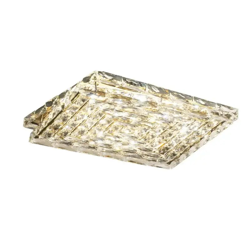 Modern square crystal led ceiling light bedroom silver & chrome