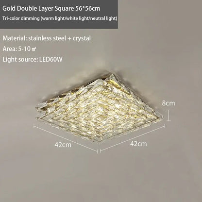 Modern square crystal led ceiling light bedroom silver & chrome