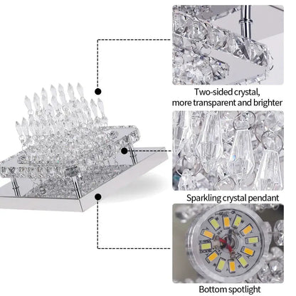 Modern square crystal led pendant chandelier dining room light