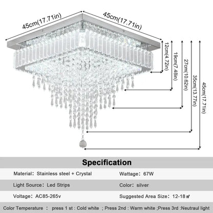 Modern square crystal led pendant chandelier dining room light