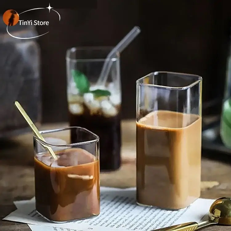 Modern square glass coffee tea mug kitchen drinkware
