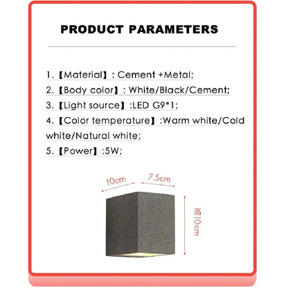 Modern square gray cement wall lamp kitchen concrete sconce