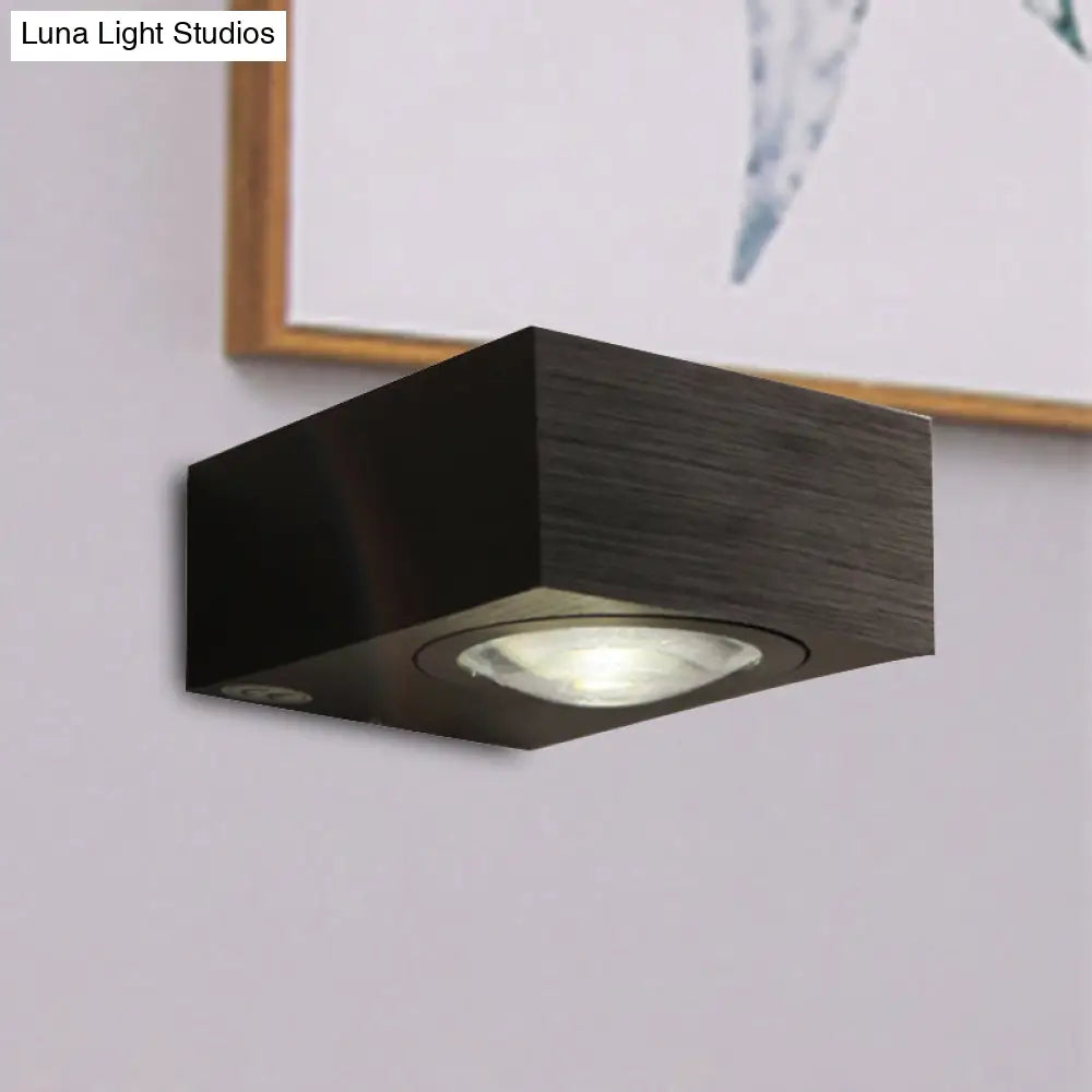 DecorBites™ Modern Square LED Sconce Light Fixture for Bedroom Wall - Aluminum, Warm/White Light, Black/Silver