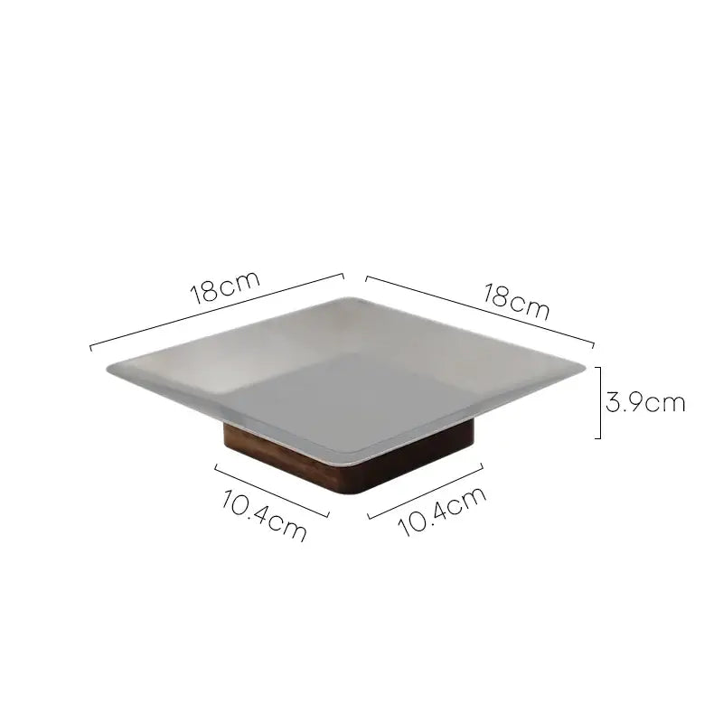 Modern square metallic and dark wood fruit bowl tray living room