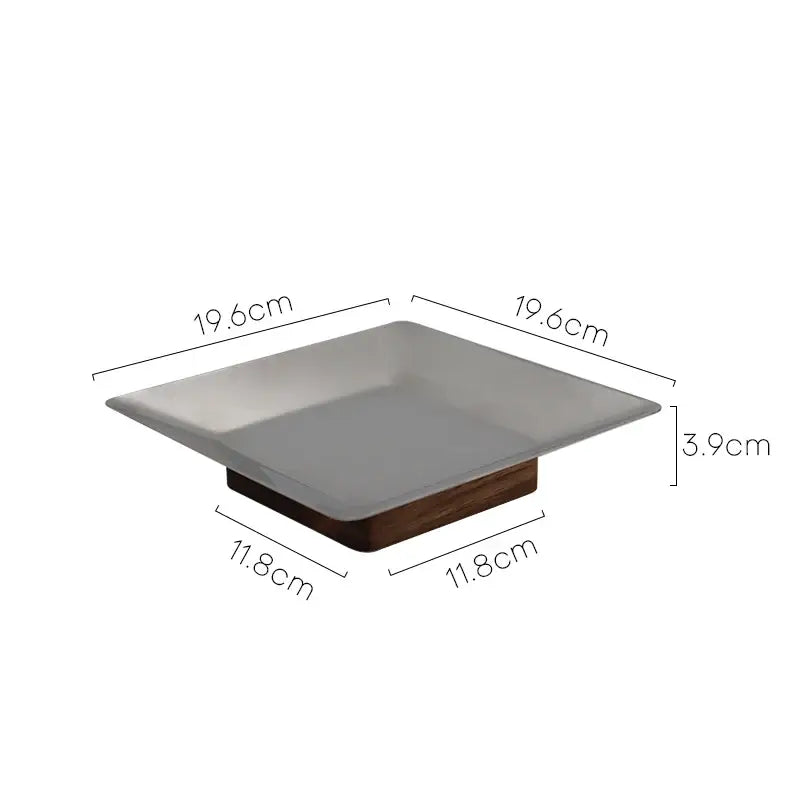 Modern square metallic and dark wood fruit bowl tray living room