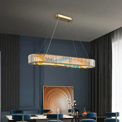 Modern stained glass circle steel led pendant chandelier living room
