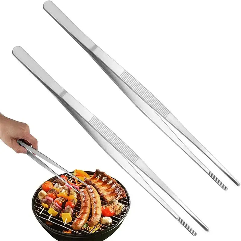 Modern stainless steel bbq tongs kitchen cooking clip with textured grip
