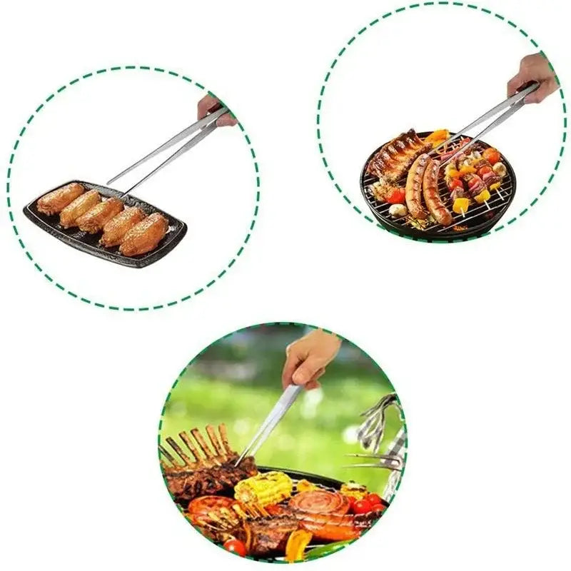 Modern stainless steel bbq tongs kitchen cooking clip with textured grip