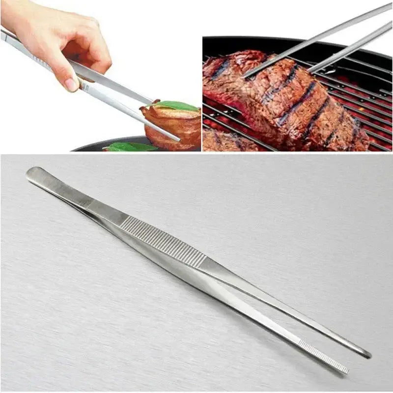 Modern stainless steel bbq tongs kitchen cooking clip with textured grip