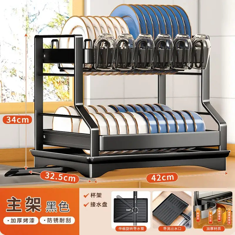 Modern stainless steel black dish drying rack kitchen storage rack