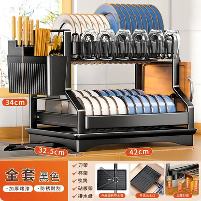 Modern stainless steel black dish drying rack kitchen storage rack