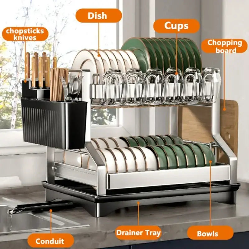 Modern stainless steel black dish drying rack kitchen storage rack
