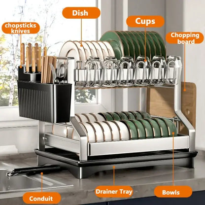 Modern stainless steel black dish drying rack kitchen storage rack