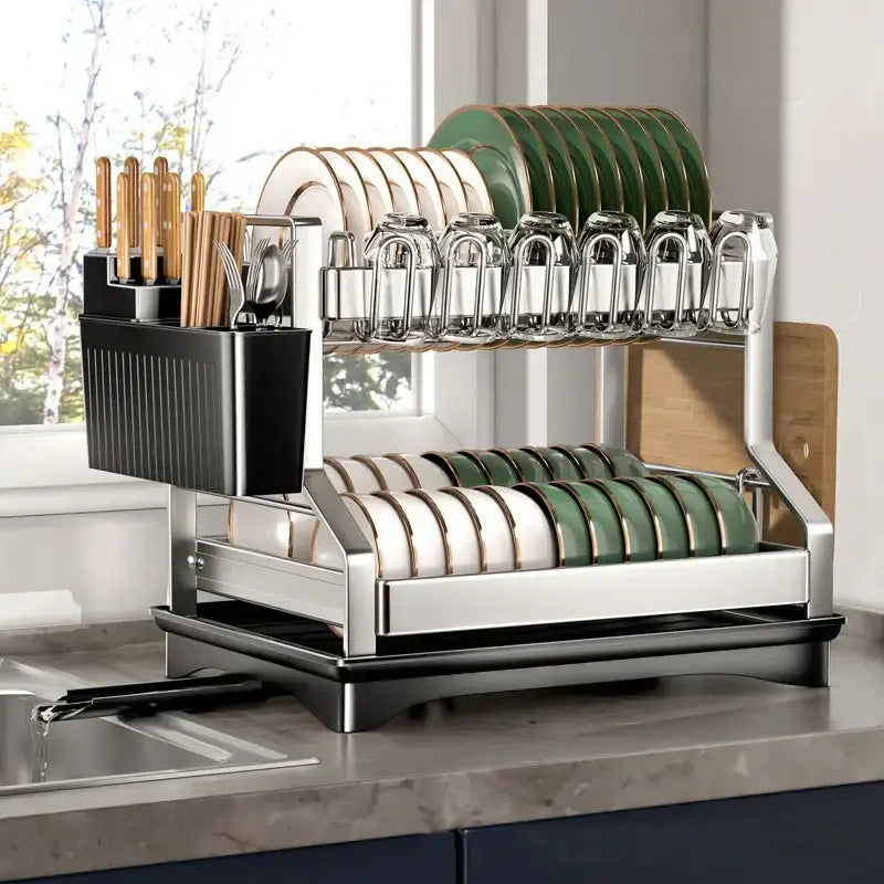Modern stainless steel black dish drying rack kitchen storage rack