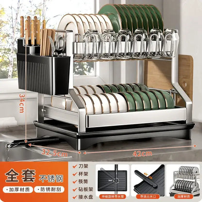 Modern stainless steel black dish drying rack kitchen storage rack