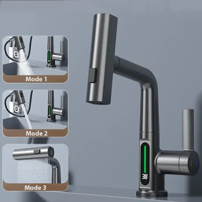 Modern stainless steel digital display basin faucet bathroom temp control