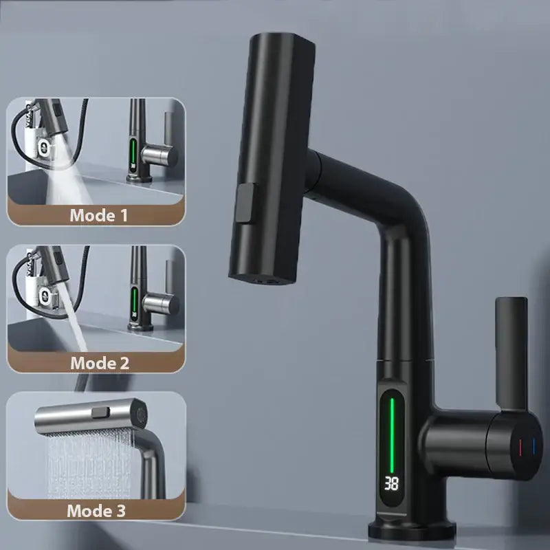 Modern stainless steel digital display basin faucet bathroom temp control