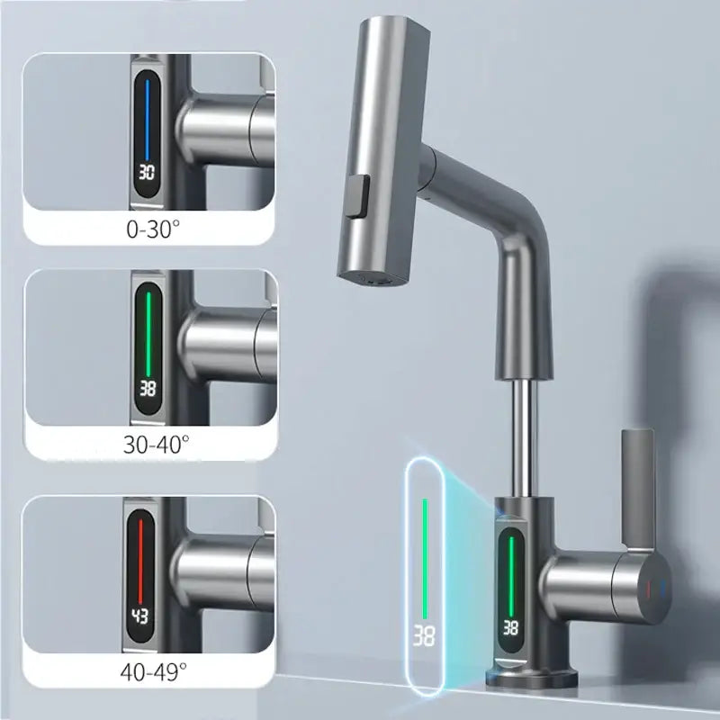 Modern stainless steel digital display basin faucet bathroom temp control