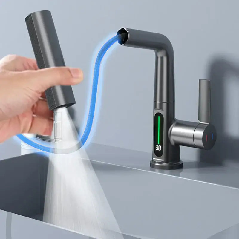 Modern stainless steel digital display basin faucet bathroom temp control