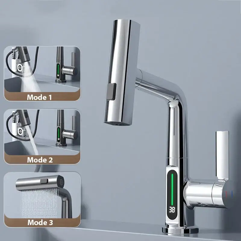 Modern stainless steel digital display basin faucet bathroom temp control