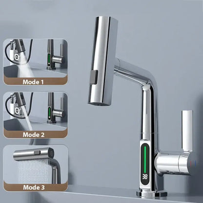Modern stainless steel digital display basin faucet bathroom temp control