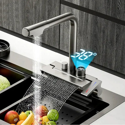 Modern stainless steel digital display pull out kitchen faucet