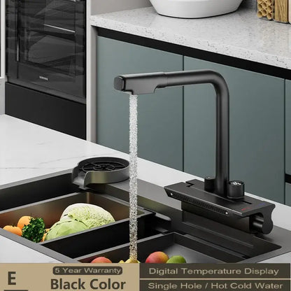 Modern stainless steel digital display pull out kitchen faucet