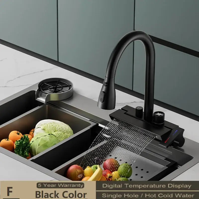 Modern stainless steel digital display pull out kitchen faucet