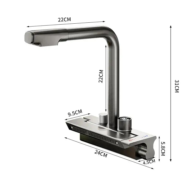 Modern stainless steel digital display pull out kitchen faucet