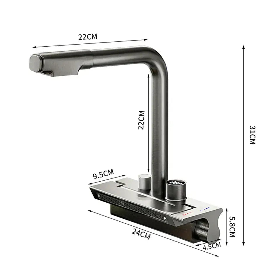 Modern stainless steel digital display pull out kitchen faucet