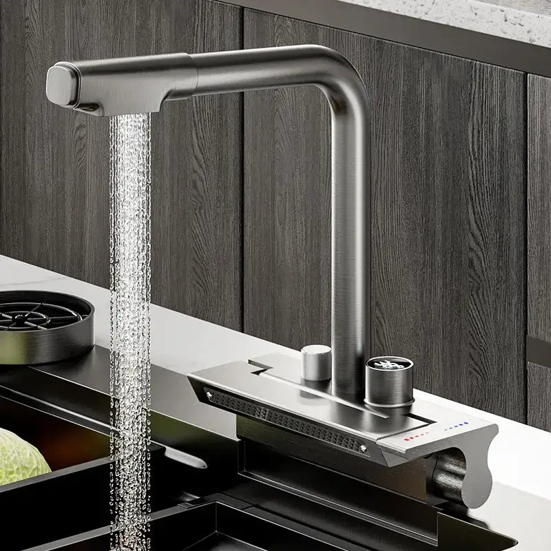 Modern stainless steel digital display pull out kitchen faucet