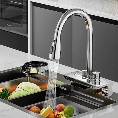 Modern stainless steel digital display pull out kitchen faucet