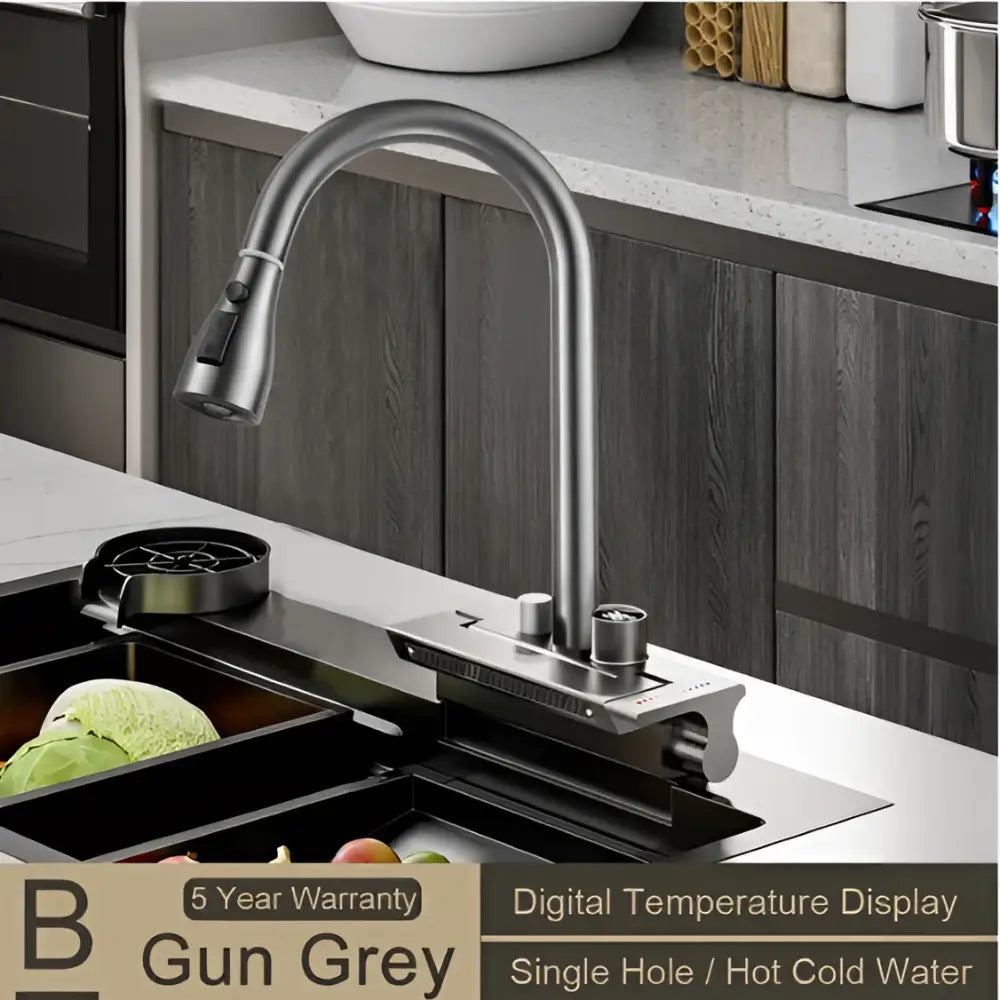 Modern stainless steel digital display pull out kitchen faucet