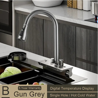 Modern stainless steel digital display pull out kitchen faucet