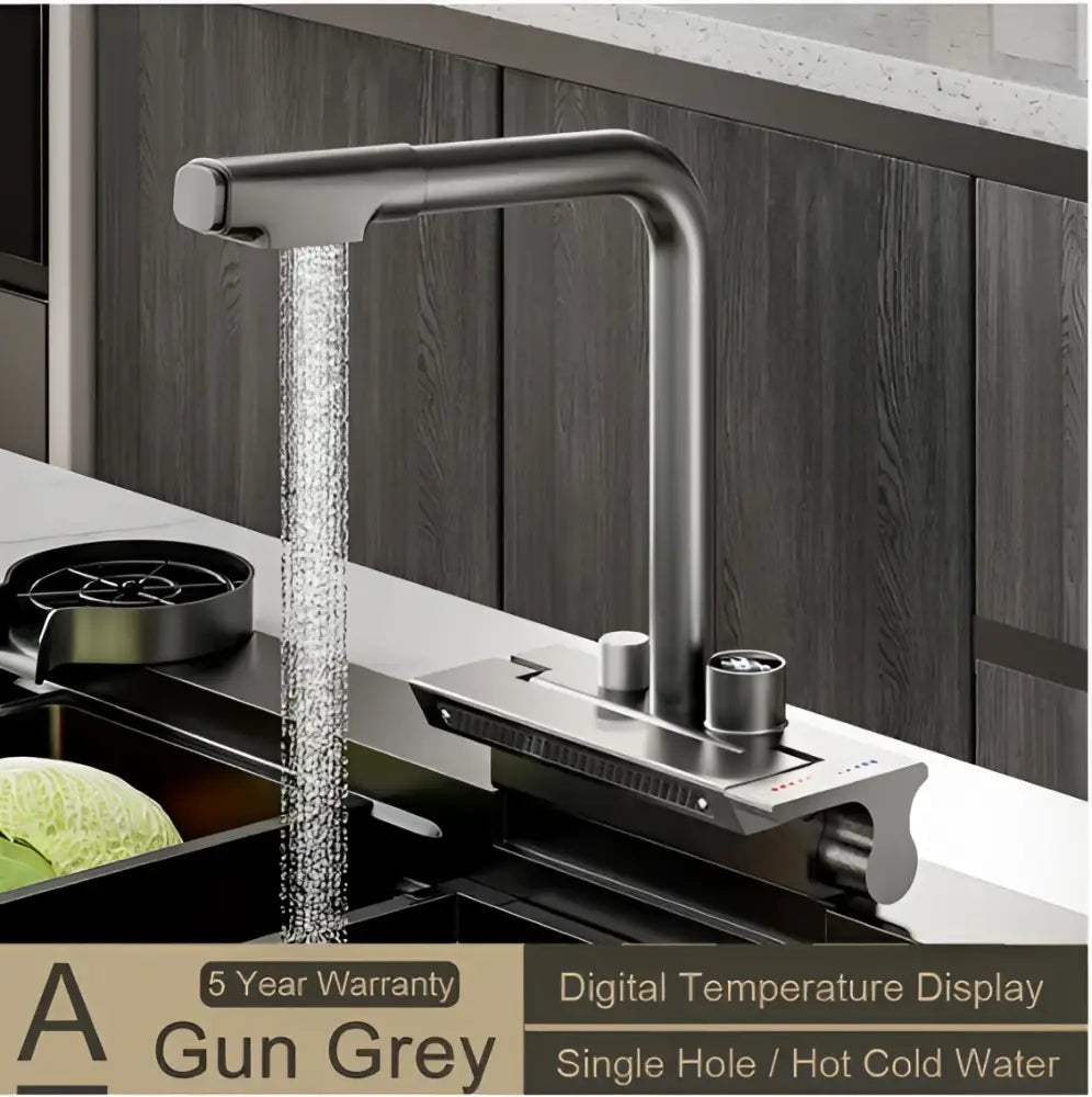 Modern stainless steel digital display pull out kitchen faucet