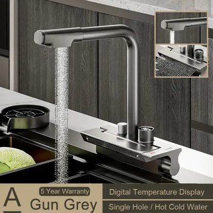 Modern stainless steel digital display pull out kitchen faucet