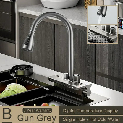 Modern stainless steel digital display pull out kitchen faucet