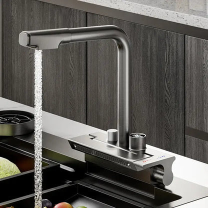 Modern stainless steel digital display pull out kitchen faucet