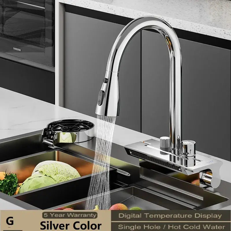 Modern stainless steel digital display pull out kitchen faucet