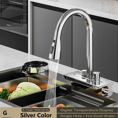 Modern stainless steel digital display pull out kitchen faucet
