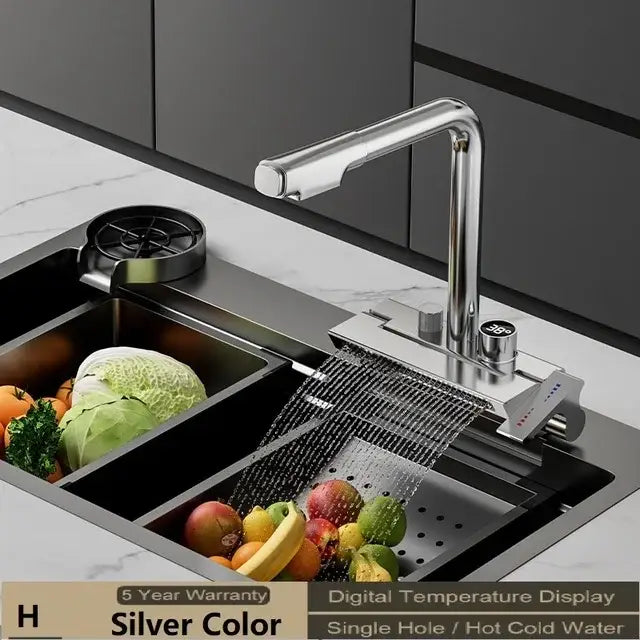 Modern stainless steel digital display pull out kitchen faucet