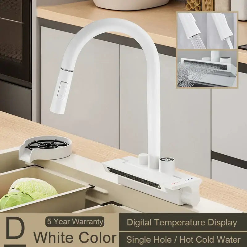 Modern stainless steel digital display pull out kitchen faucet