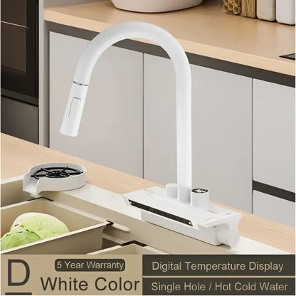Modern stainless steel digital display pull out kitchen faucet