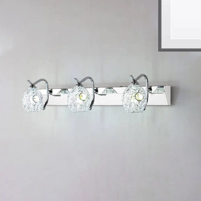 DecorBites™ Modern Stainless Steel Domed Wall Light with 3 Heads, Silver Vanity Lamp and Clear Crystal Accent, Warm/White Light