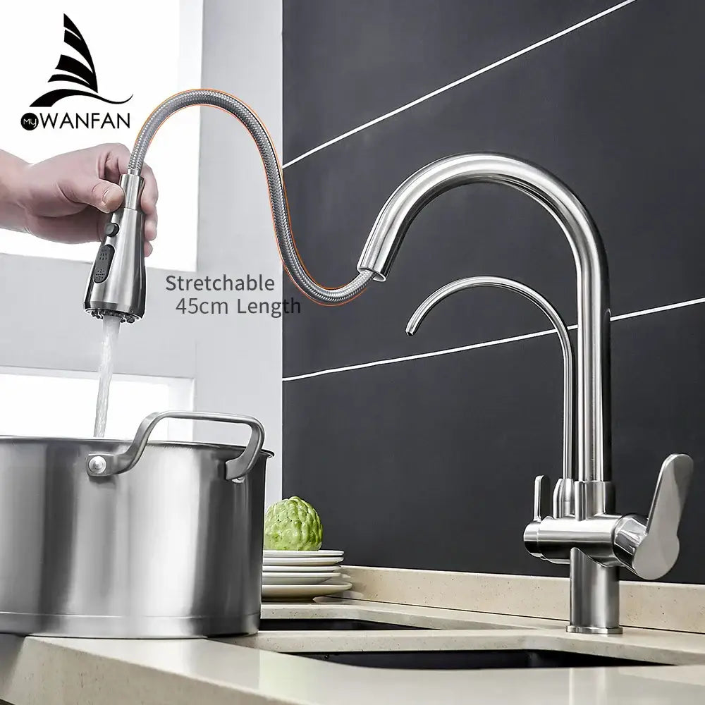 Modern stainless steel pull down kitchen faucet with extendable hose