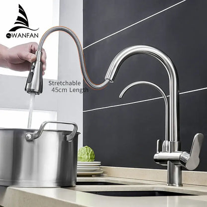 Modern stainless steel pull down kitchen faucet with extendable hose