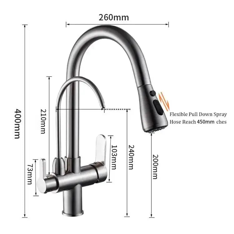 Modern stainless steel pull down kitchen faucet with extendable hose